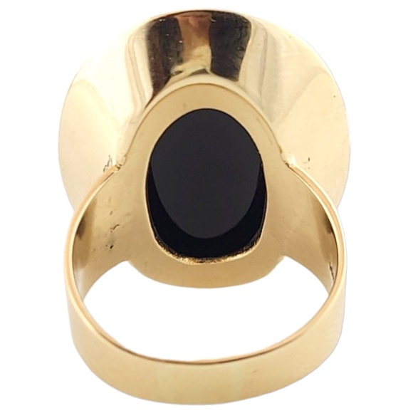 14K Yellow Gold Oval Onyx Ring Size 7.75 #16162 - Picture 3 of 7